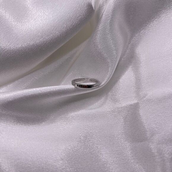 COACH Signature Silver Minimal Pave Engraved Logo Band Ring - Picture 7 of 11